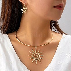 Alloy Sun Pendant Choker Necklace & Stud Earrings Sets for Women&nbsp;WG56FC5-01