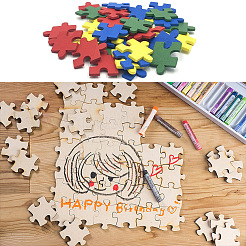 ウッドカボション  パズル  アンティークホワイト  40x40x3mm&nbsp;WOOD-GF0001-06