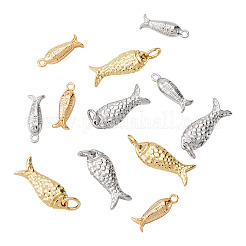 12個 4スタイルラックメッキ真鍮ペンダント  魚のチャーム  長持ちメッキ  カドミウムフリー＆鉛フリー  丸カン付き  ミックスカラー  14.5~17.5x5.5~7x3~4mm  穴：1.2~3mm  3個/スタイル&nbsp;KK-TA0003-38