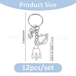 12Pcs Alloy & 304 Stainless Steel Robot & Rocket & Planet Keychains&nbsp;KEYC-FH00100