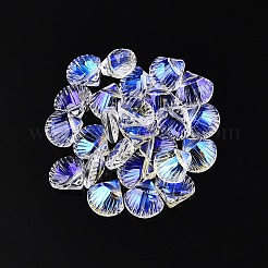 透明な電気メッキガラスチャーム  ABカラーメッキ  シェル形状  10x10.5x4.5mm  穴：1mm&nbsp;EGLA-N005-10
