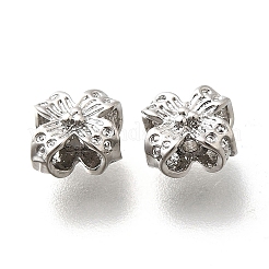 真鍮ビーズ  カドミウムフリー＆ニッケルフリー＆鉛フリー  花  プラチナメッキ  6x6x3.5mm  穴：1mm&nbsp;KK-M318-15P