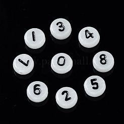 蓄光アクリルビーズ  番号付きのフラットラウンド  乳白色  7x3.5~4mm  穴：1.2mm&nbsp;X-MACR-S273-25