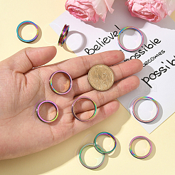 18個 6スタイル 201ステンレススチール 溝付き指輪 女性用  虹色  4mm  内径：17~22mm  1個/スタイル&nbsp;RJEW-SC0001-32