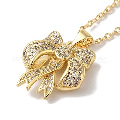 Brass Micro Pave Clear Cubic Zirconia Cable Chain Bowknot Pendant Necklaces for Women&nbsp;LS-NJEW-C054-02B-G