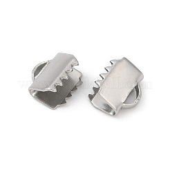 304ステンレススチールリボンカシメエンドパーツ  長方形  ステンレス鋼色  6x6.5mm  穴：3x1mm&nbsp;STAS-E471-05H-P