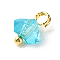 電気メッキガラスチャーム  真鍮ボールヘッドピン付き  三角形  ターコイズ  8x6x4.5mm  穴：1.8mm&nbsp;PALLOY-JF00821-03