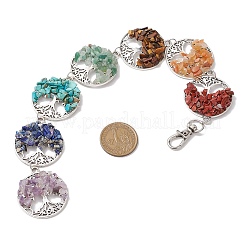 7 Chakra Natural Red Aventurine & Green Aventurine & Amethyst & Tiger Eye & Lapis Lazuli & Red Jasper & Synthetic Turquoise Chips Tree of Life Pendant Decorations&nbsp;HJEW-JM02299