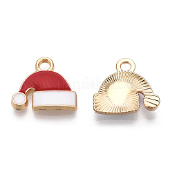 金メッキ合金エナメルチャーム  クリスマスのために  クリスマスの帽子  カドミウムフリー＆鉛フリー  レッド  12x13x2.5mm  穴：1.8mm&nbsp;LS-X-ENAM-T009-96-RS