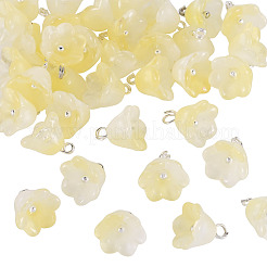 38個のガラスチャーム  花  プラチナトーンの真鍮ループとグリッターパウダー付き  グラデーションカラー  きいろ  10.5x11mm  穴：2mm&nbsp;GLAA-TADJ0001-19B