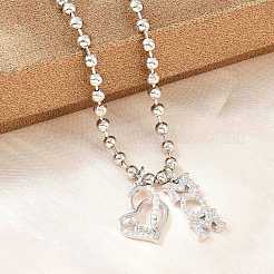 Mother's Day Brass Micro Pave Clear Cubic Zirconia Mom Heart Pendant Necklaces for Women&nbsp;NJEW-A071-06B-P