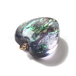透明樹脂ペンダント  ハートチャーム  金箔と金色の鉄のループ  ダークスレートグレー  23.5~24x22x11~12mm  穴：2mm&nbsp;RESI-F035-02E