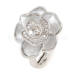 Flower Brass Micro Pave Cubic Zirconia & Enamel Cuff Ring Settings&nbsp;KK-CBAC351-06P-04