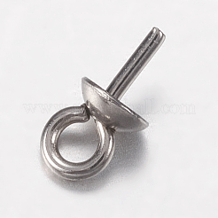 201 ステンレス カップ パール ペグ ベイル ピン ペンダント  片穴パーツ用  ステンレス鋼色  7x3mm  穴：1.5mm  ピン：0.6mm&nbsp;STAS-F149-26P