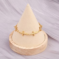 304ステンレススチールクロスリンクチェーンブレスレット  ゴールドカラー  7-5/8インチ（19.4cm）&nbsp;BJEW-D359-13B-G