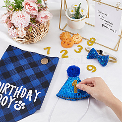 ポリエステルとポリコットンのペット用帽子、首輪、よだれかけの誕生日パーティーセット  エヴァ番号付き  ペットのコスチューム小道具  ブルー  680x335x0.5mm&nbsp;AJEW-WH20010-97