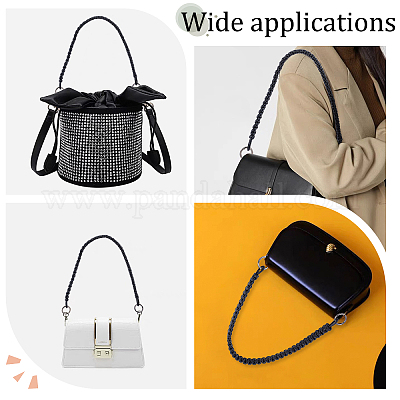 Braided PU Leather Bag Straps, with Alloy Spring Gate Rings, for Bag  Replacement Accessories, Black,