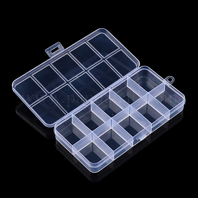 プラスチックビーズ収納ケース  10のコンパートメント  長方形  透明  12.8x6.7x1.7cm  穴：5mm  コンパートメント：24x30mm&nbsp;CON-T003-05-1