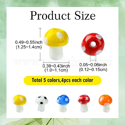 20Pcs 5 Colors Mushroom Handmade Lampwork Beads Strands&nbsp;LAMP-YW0001-23-1