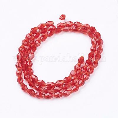 ガラスビーズ連売り  多面カット  ティアドロップ  レッド  6x4mm  穴：1mm  約65~68個/連  14.96~15.35インチ&nbsp;GLAA-R024-6x4mm-14-1