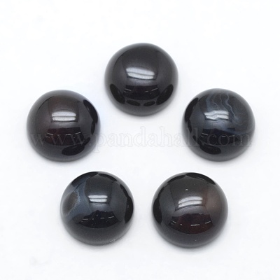 天然石黒瑪瑙カボション  フラットラウンド  染め＆加熱  8x3~4mm&nbsp;G-E492-H-15-1