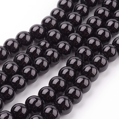 ガラスパールビーズ連売り  パールカラーの  ラウンド  ブラック  8mm  穴：1mm  約100個/連  30.71インチ（78cm）&nbsp;HY-8D-B20-1