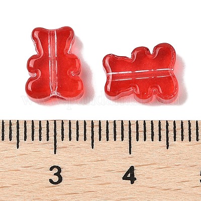 透明スプレーペイントガラスビーズ  クマ  レッド  10x8x4mm  穴：1mm&nbsp;GLAA-Z011-08D-1