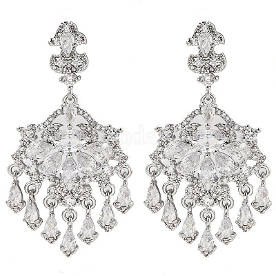 Brass Micro Pave Cubic Zirconia Dangle Stud Earrings&nbsp;EJEW-H014-16P-08-1