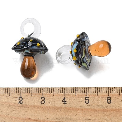 手作りランプワークペンダント  バンピー  キノコ  チョコレート  24.5~29.5x15~18.5mm  穴：2~5mm&nbsp;LAMP-M021-01L-1