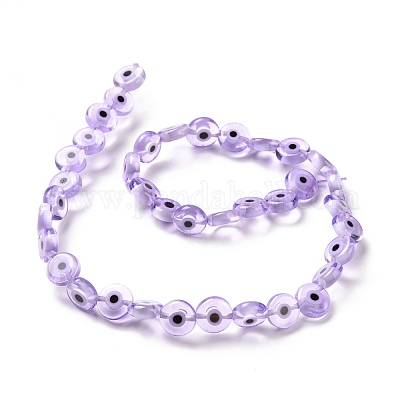 Handmade Evil Eye Lampwork Flat Round Bead Strands&nbsp;LAMP-L058-10mm-25-1