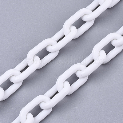 不透明なアクリルアズキチェーン  オーバル  ホワイト  13x8x2mm  19.68インチ（50cm）/連&nbsp;SACR-N010-002L-1