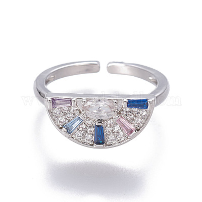 Brass Cubic Zirconia Cuff Rings&nbsp;RJEW-O035-02P-1