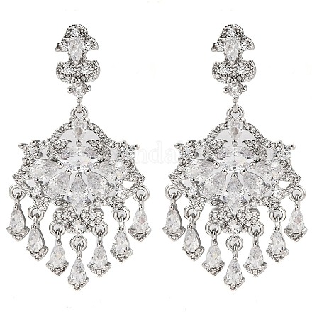 Brass Micro Pave Cubic Zirconia Dangle Stud Earrings EJEW-H014-16P-08-1