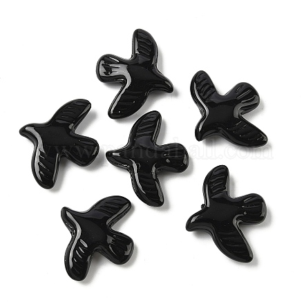 ペイントガラスビーズを焼く  平和の鳩  ブラック  34x42x9mm  穴：1.6mm&nbsp;LAMP-C019-01F-1