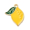 Alloy Enamel Pendants, Light Gold, Fruit, Lemon, 21x16.5x1mm, Hole: 1.6mm