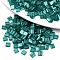 FGB 2-Hole Baking Paint Glass Seed Beads, Transparent Colours Rainbow, Square, Dark Cyan, 5x4.5~5.5x2~2.5mm, Hole: 0.5~0.8mm, about 1180pcs/bag