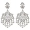Brass Micro Pave Cubic Zirconia Dangle Stud Earrings, Pave Cluster Earring, Flower, Platinum, Clear, 53x27mm