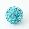 Aquamarine Round Handcraft DIY Polymer Clay Grade A Rhinestone Pave Disco Ball Beads, 10mm, Hole: 1.2~1.7mm