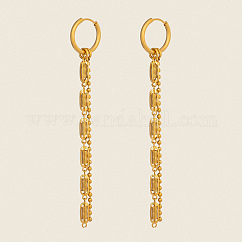 Chain Tassel 304 Stainless Steel Hoop Earrings, Real 18K Gold Plated, 90x16mm