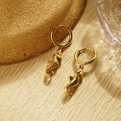 304 Stainless Steel Sea Horse Dangle Earrings for Women