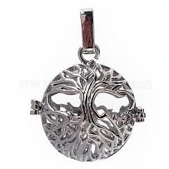 Rack Plating Brass Cage Pendants, Nickel Free, For Chime Ball Pendant Necklaces Making, Hollow Round, Platinum, 28x28x24mm, Hole: 3x7mm, inner measure: 21mm
