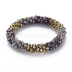 Crochet Glass Beads Braided Stretch Bracelet, Women's Nepel Handmade Jewelry, Dark Goldenrod, Inner Diameter: 1-5/8 inch(4.2cm)