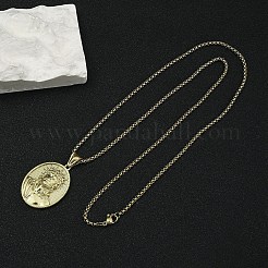 201 ステンレススチールペンダントネックレス  イエスとオーバル  18KGP本金メッキ  23.46インチ（59.6cm）&nbsp;NJEW-C034-36G