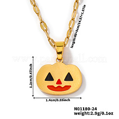 304 Stainless Steel Enamel Halloween Pumpkin Pendant Dapped Chain Necklaces&nbsp;DY1462