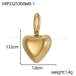 304ステンレスペンダント  ハートチャーム  イオンプレーティング（ip）  14KGP本金メッキ  18KGP本金メッキ  11x10mm  穴：2.5mm&nbsp;STAS-OY012-90G