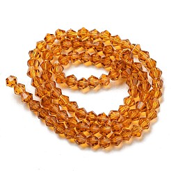 透明ガラスビーズ連売り  多面カット  双円錐形  ダークオレンジ  3.5~3.8x3mm  穴：0.8mm  約107~110個/連  32.5~34cm&nbsp;EGLA-A039-T3mm-D28