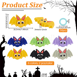 12個6色のコウモリのハロウィーンテーマシリコンフォーカルビーズと50個のプラスチック編みステッチマーカーリング  ミックスカラー  11.5~21.5x1~36.5mm&nbsp;SIL-BC0001-11