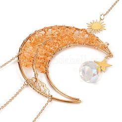 Wire Wrapped Natural Yellow Quartz Moon with Tree of Life Pendant Decorations&nbsp;HJEW-K046-07G-02