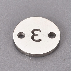 304ステンレススチールリンク  番号付きのフラットラウンド  ステンレス鋼色  NUM。3  10x1.1mm  穴：1.5mm&nbsp;STAS-CJC0002-03-P
