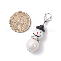 手作りのランプワークペンダントデコレーション  雪だるま  アクリルビーズと亜鉛合金カニカン付き  プラチナ  55.5mm&nbsp;HJEW-JM04006-02